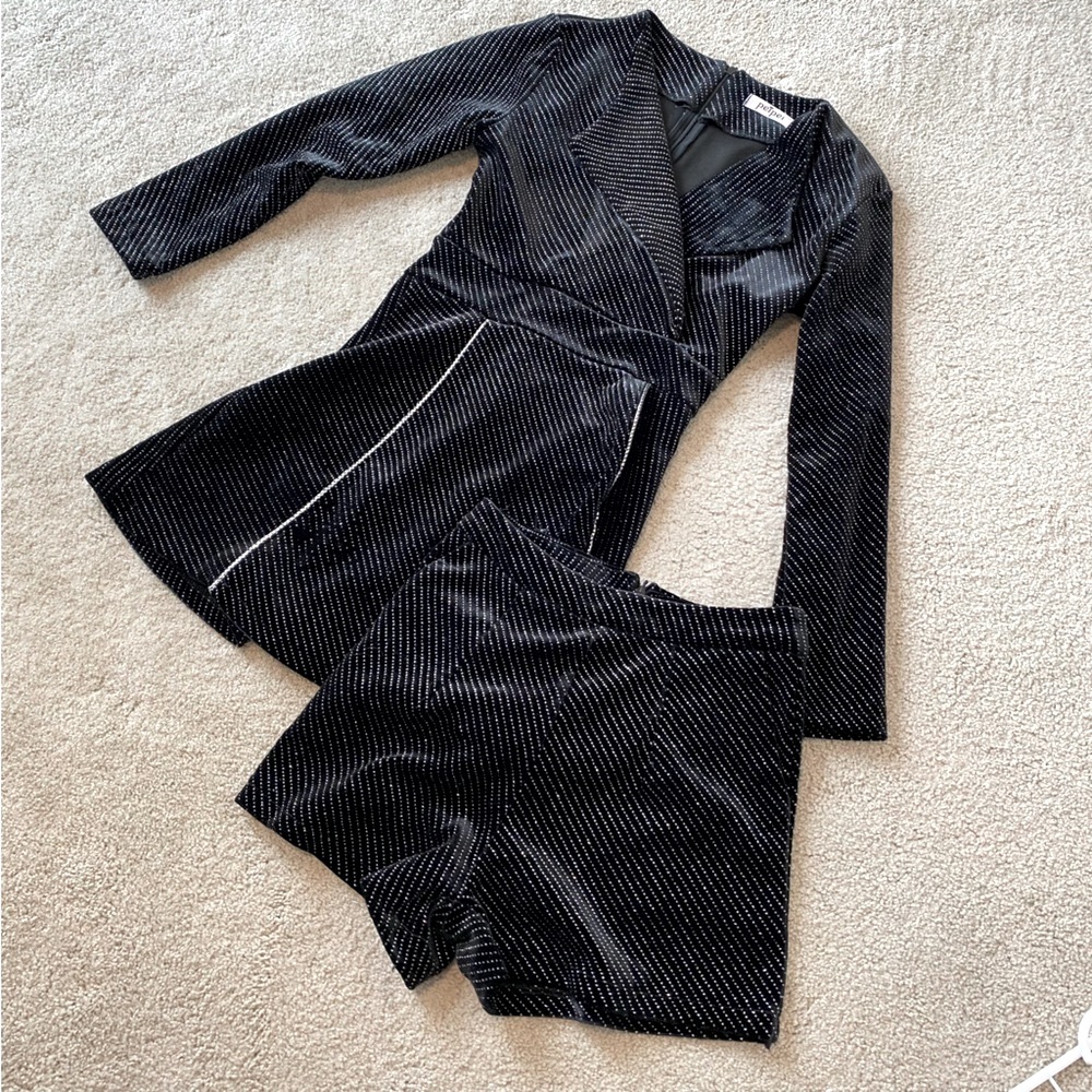 YesStyle Glitter Mini A-Line Coat Dress + Shorts Set